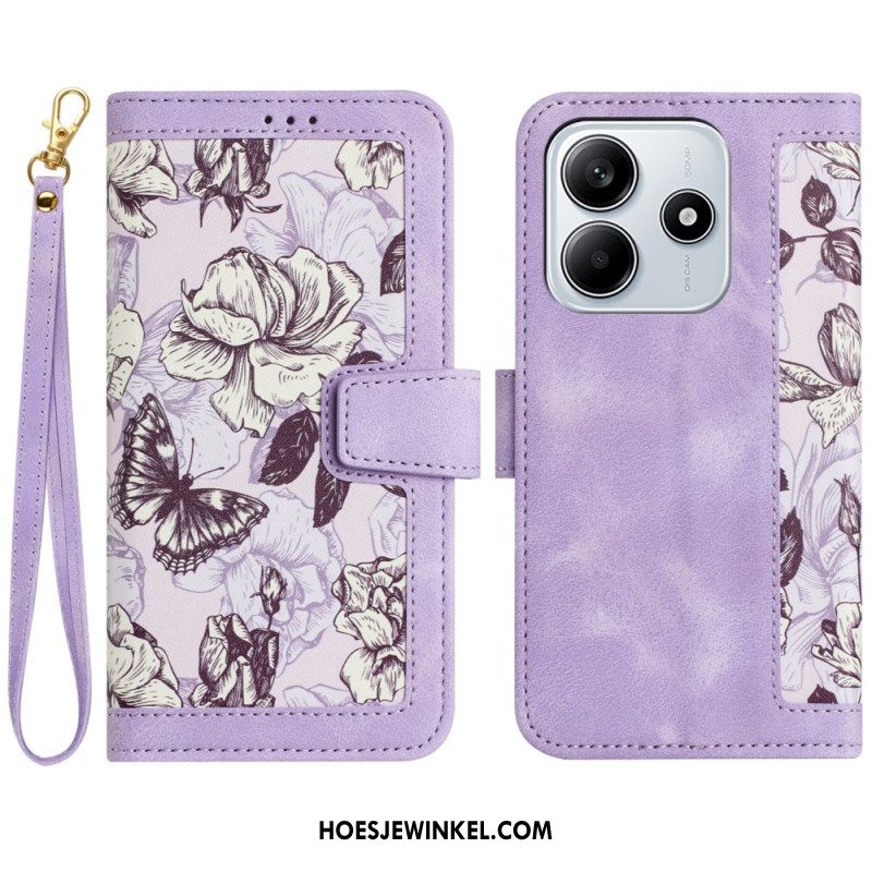 Folio-hoesje Xiaomi Redmi Note 14 5g Telefoonhoesje Bloemen Met Bandje