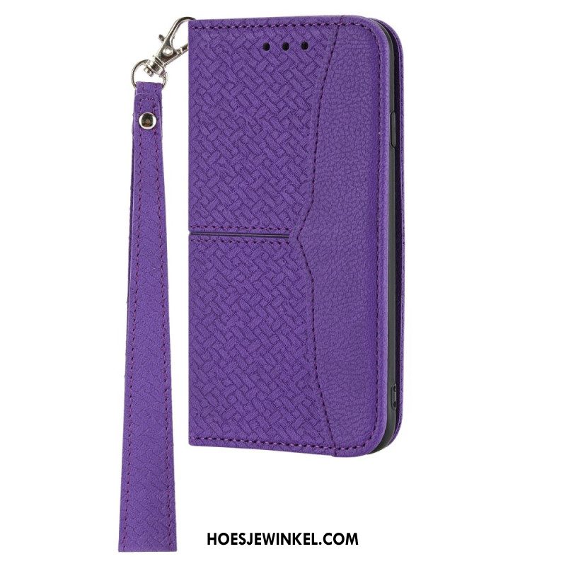 Folio-hoesje Xiaomi Redmi Note 14 5g Telefoonhoesje Geweven Textuur Met Bandje