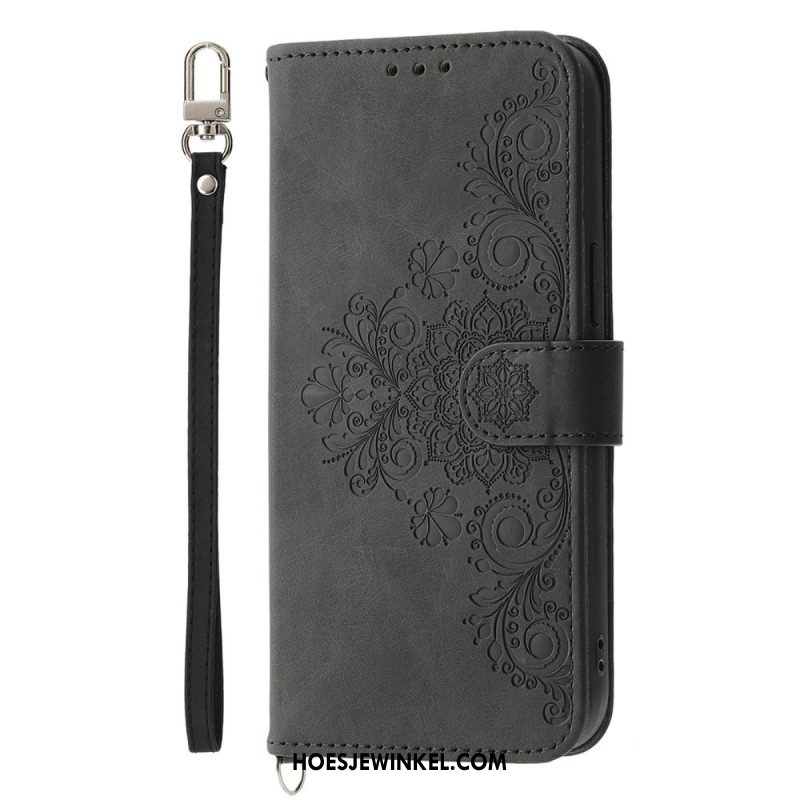 Folio-hoesje Xiaomi Redmi Note 15 Pro Plus 5g Bloemenpatroon Met Schouderband En Riem