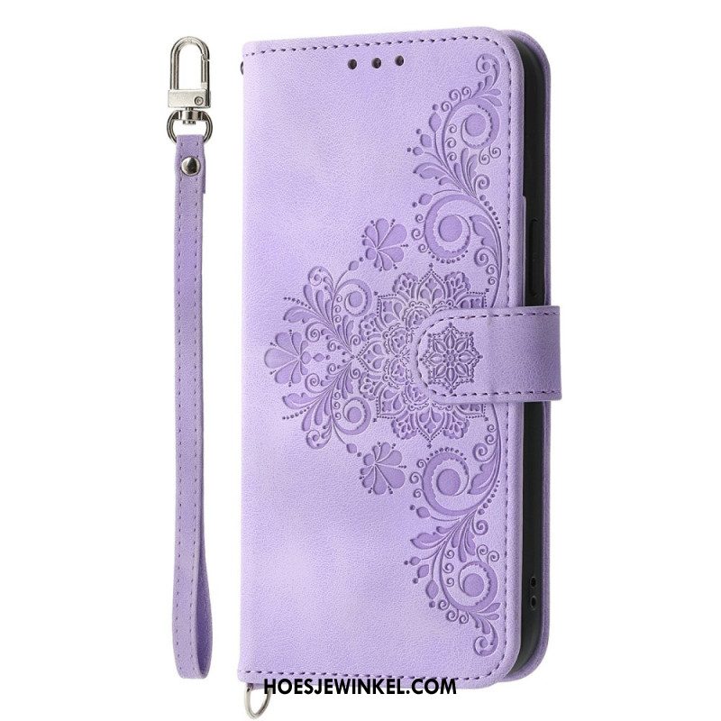 Folio-hoesje Xiaomi Redmi Note 15 Pro Plus 5g Bloemenpatroon Met Schouderband En Riem