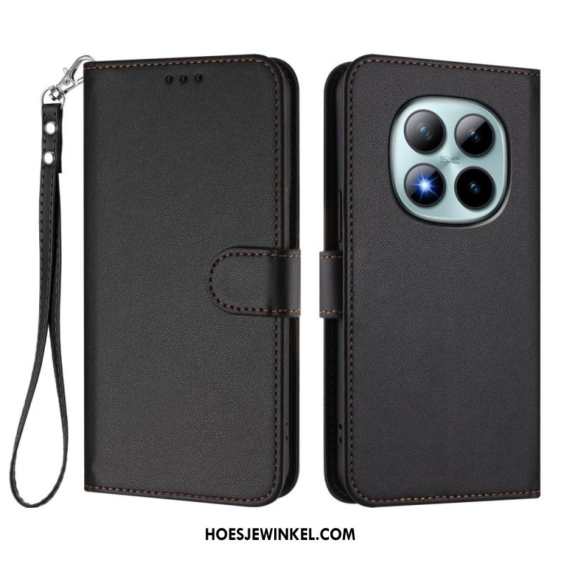 Folio-hoesje Xiaomi Redmi Note 15 Pro Plus 5g Telefoonhoesje Effen Leer-effect Met Bandje