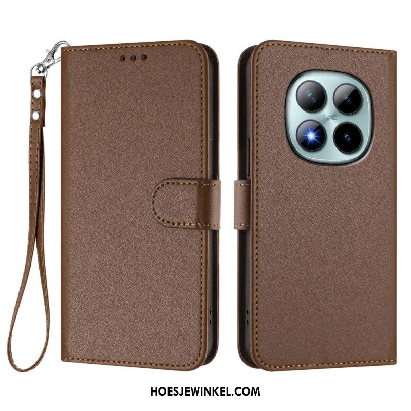 Folio-hoesje Xiaomi Redmi Note 15 Pro Plus 5g Telefoonhoesje Effen Leer-effect Met Bandje