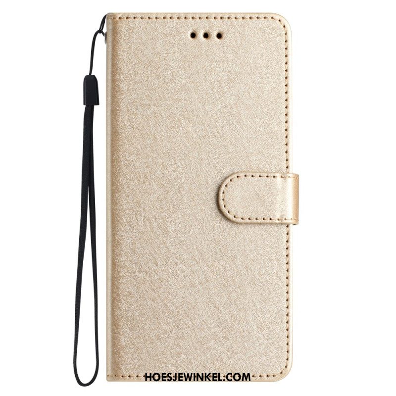 Folio-hoesje iPhone 16 Plus Telefoonhoesje Zijden Textuur Met Bandjes