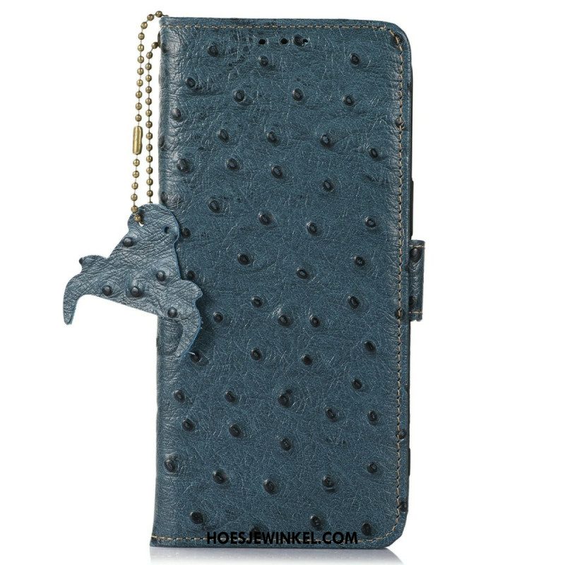 Folio-hoesje iPhone 17 Pro Max Telefoonhoesje Rfid-leer Met Struisvogelprint