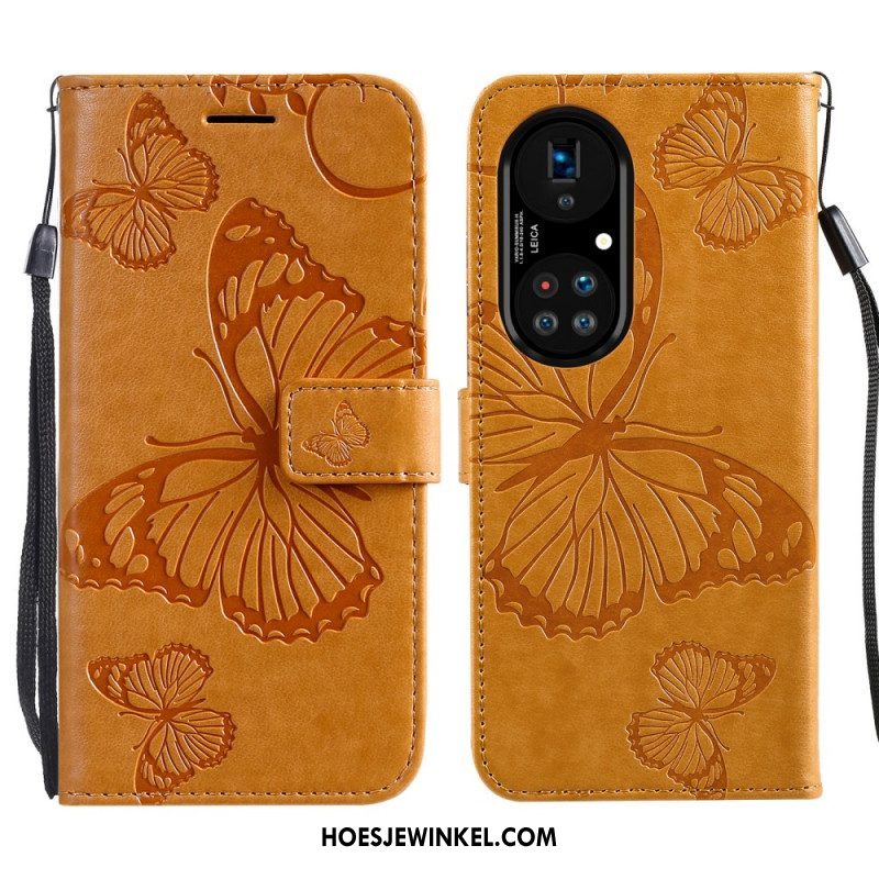 Folio-hoesje voor Huawei P50 Pro Met Ketting Gigantische Riemvlinders