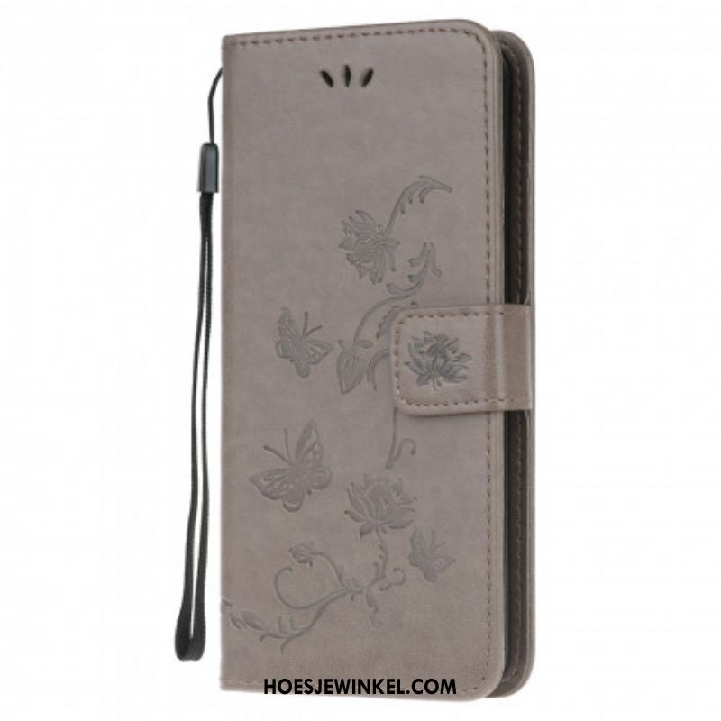 Folio-hoesje voor Moto G100 Met Ketting String Vlinders En Bloemen