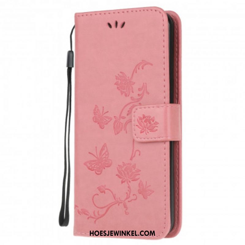 Folio-hoesje voor Moto G100 Met Ketting String Vlinders En Bloemen