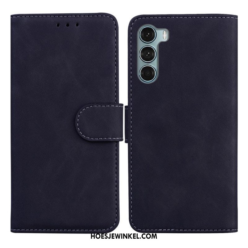 Folio-hoesje voor Moto G200 5G Monochroom Leereffect