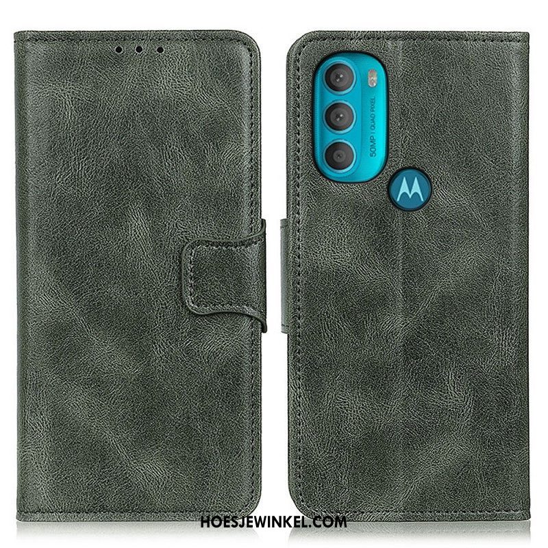 Folio-hoesje voor Moto G71 5G Omkeerbare Sluiting Met Leereffect