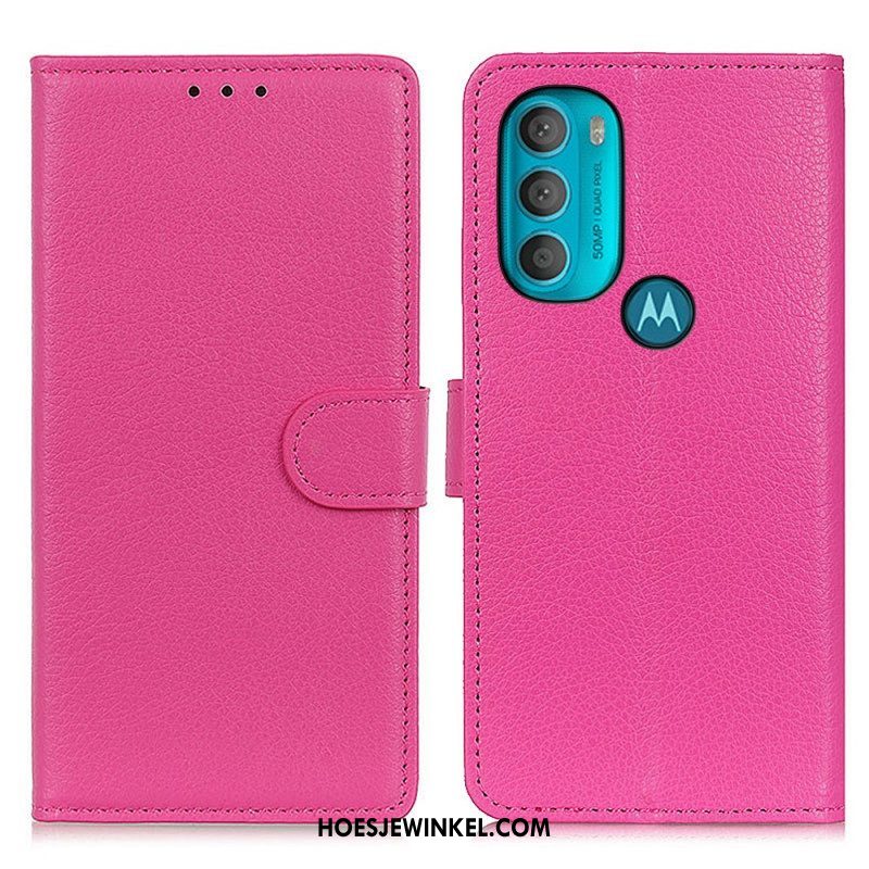 Folio-hoesje voor Moto G71 5G Traditioneel Lychee