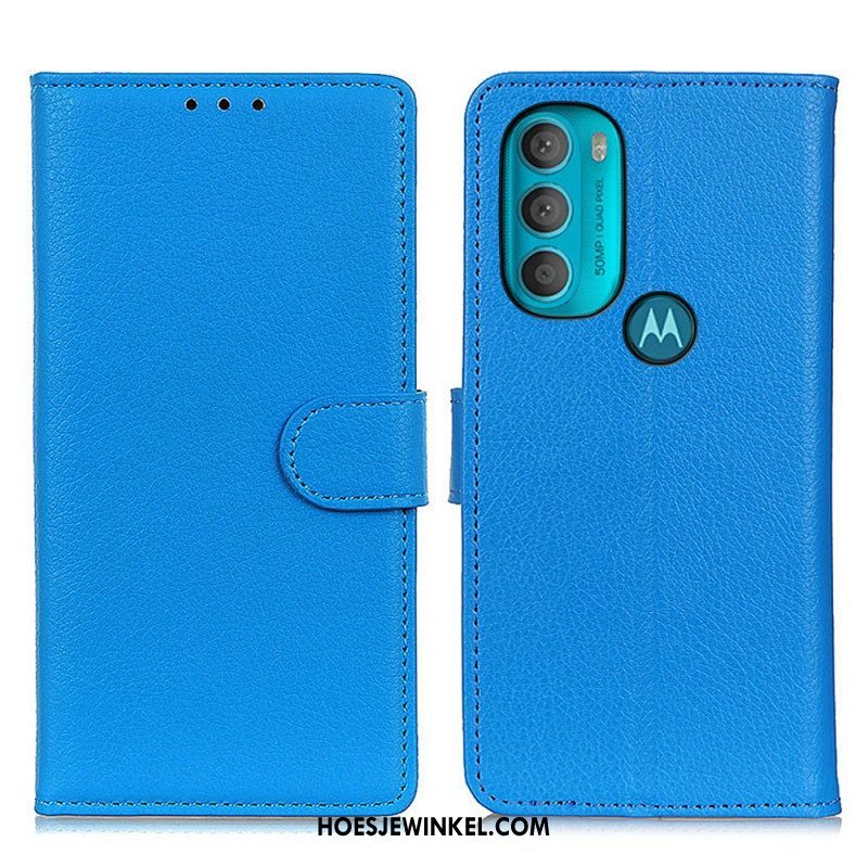 Folio-hoesje voor Moto G71 5G Traditioneel Lychee