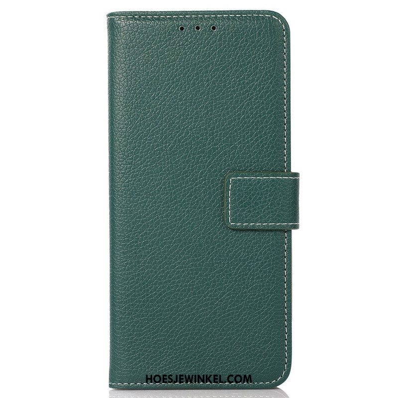 Folio-hoesje voor OnePlus Nord 2 5G Litchi Leer Met Stiksels