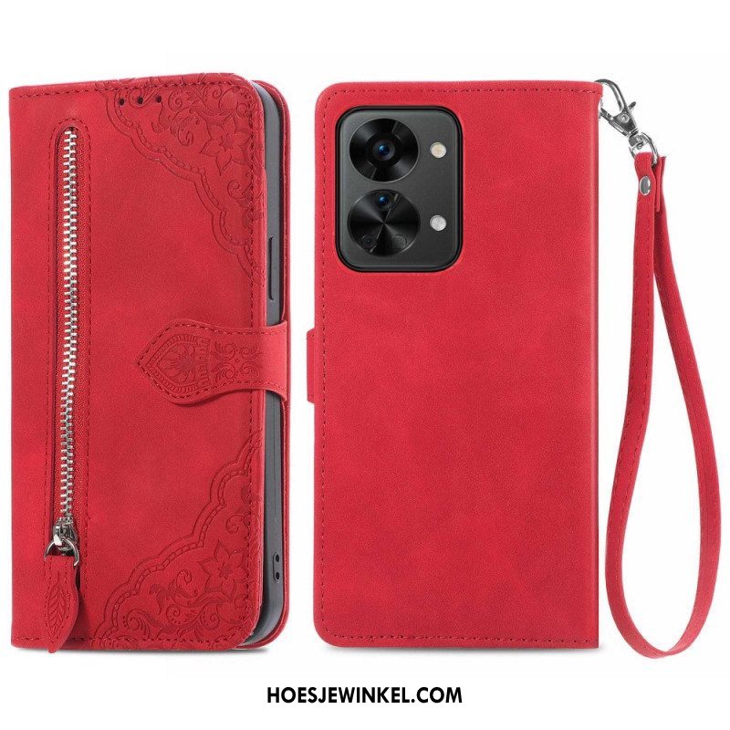 Folio-hoesje voor OnePlus Nord 2T 5G Met Ketting Kaarthouder En Portemonnee Met Lanyard