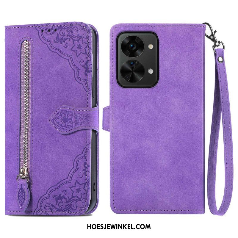 Folio-hoesje voor OnePlus Nord 2T 5G Met Ketting Kaarthouder En Portemonnee Met Lanyard