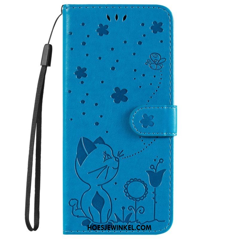 Folio-hoesje voor OnePlus Nord 2T 5G Met Ketting Kat En Bij Met Lanyard Kaarthouder
