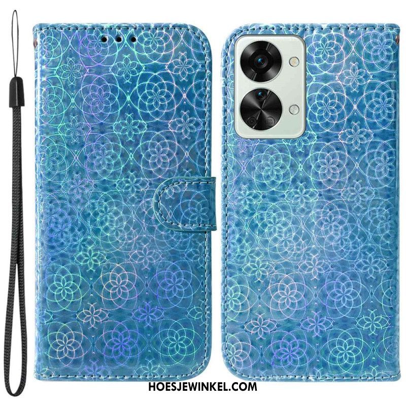 Folio-hoesje voor OnePlus Nord 2T 5G Met Ketting Strappy Geometrische Bloemen