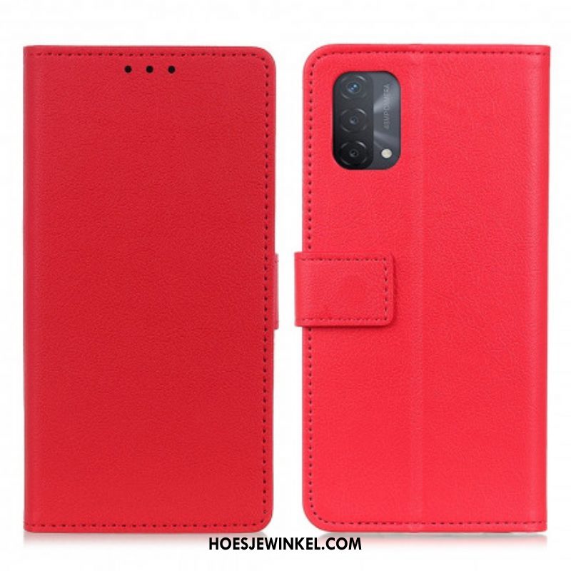 Folio-hoesje voor Oppo A54 5G / A74 5G Eenvoudig Glanzend Leereffect