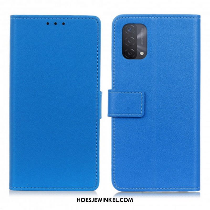 Folio-hoesje voor Oppo A54 5G / A74 5G Eenvoudig Glanzend Leereffect