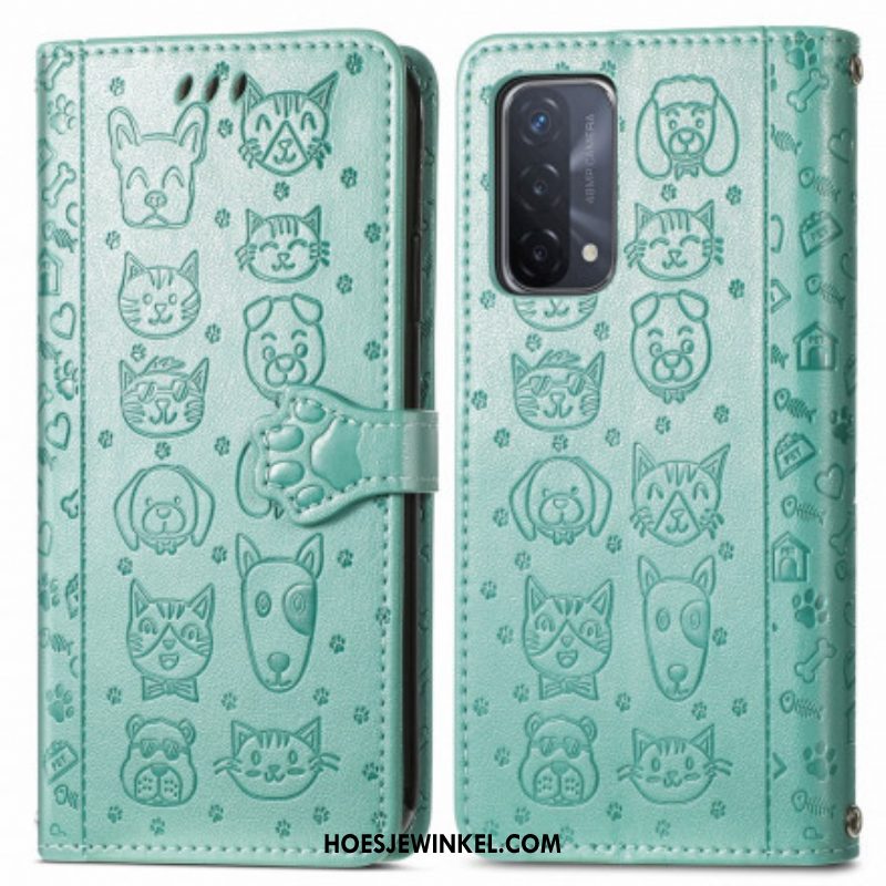 Folio-hoesje voor Oppo A54 5G / A74 5G Geanimeerde Dieren