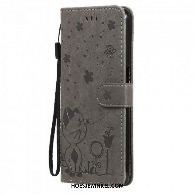 Folio-hoesje voor Oppo A54 5G / A74 5G Met Ketting Kat En Bij Met Lanyard