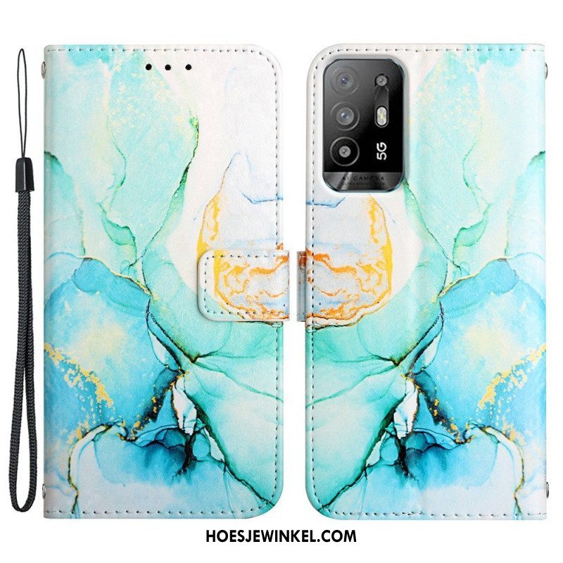 Folio-hoesje voor Oppo A94 5G Marmer Met Lanyard