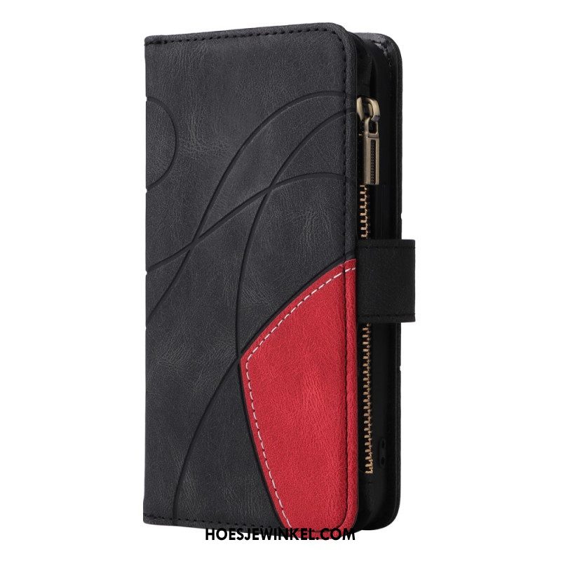 Folio-hoesje voor Oppo A94 5G Tweekleurige Portemonnee Met Lanyard