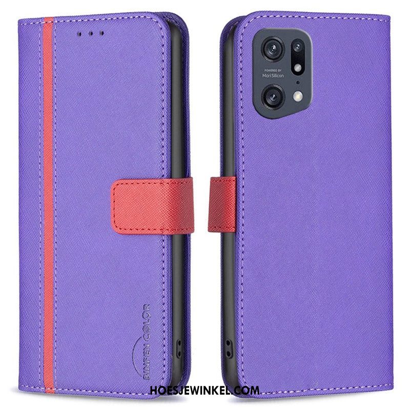 Folio-hoesje voor Oppo Find X5 Pro Imitatieleer Tetxuré Binfen Kleur