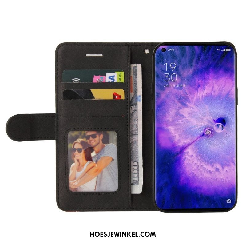 Folio-hoesje voor Oppo Find X5 Pro Met Ketting Tweekleurige Riem