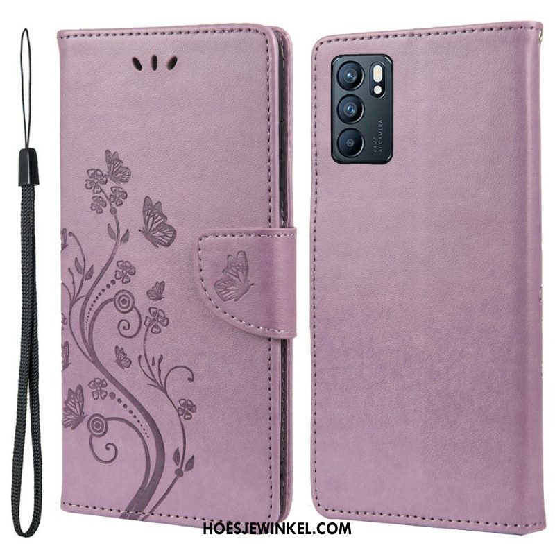 Folio-hoesje voor Oppo Reno 6 5G Vlinders En Bloemen