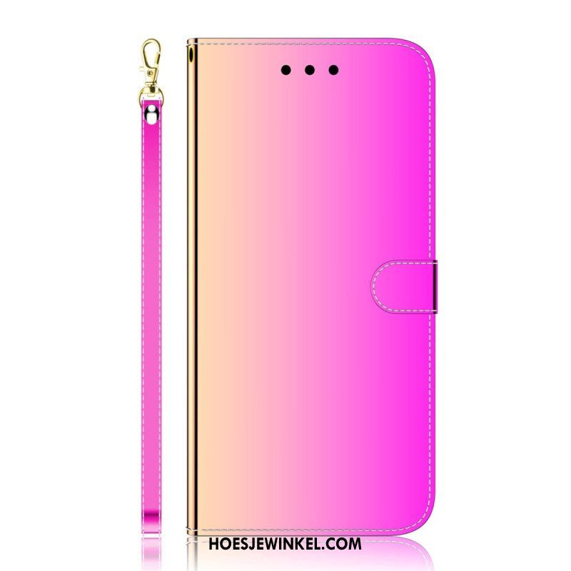 Folio-hoesje voor Oppo Reno 8 Lite Imitatie Spiegelleer Met Riem