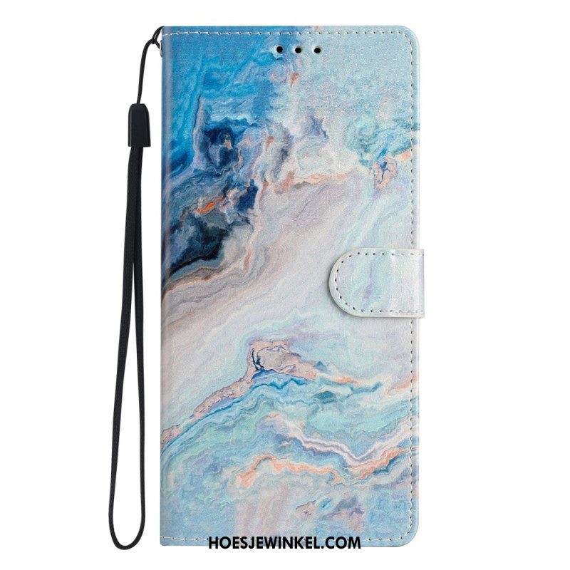 Folio-hoesje voor Oppo Reno 8 Lite Met Ketting Marmer Strippen