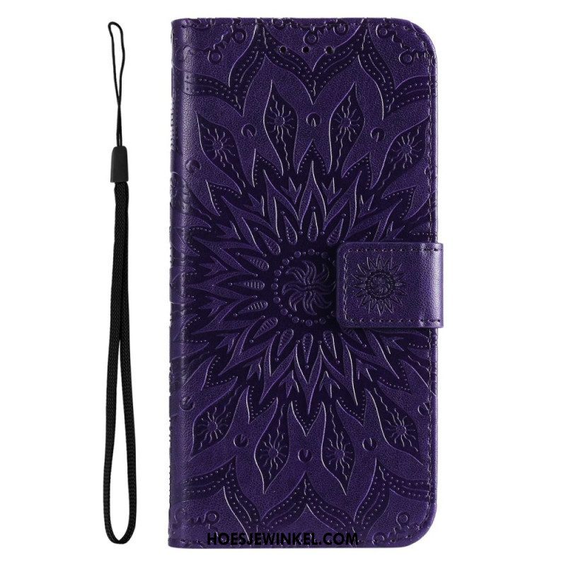 Folio-hoesje voor Samsung Galaxy A14 / A14 5G Mandala Zon Met Lanyard