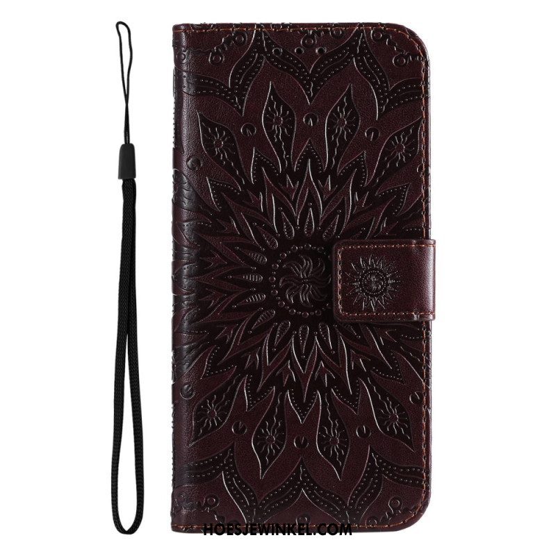 Folio-hoesje voor Samsung Galaxy A14 / A14 5G Mandala Zon Met Lanyard