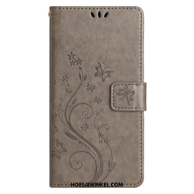 Folio-hoesje voor Samsung Galaxy A14 / A14 5G Met Ketting Bloemen String Kat