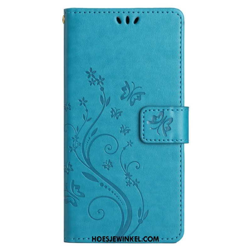 Folio-hoesje voor Samsung Galaxy A14 / A14 5G Met Ketting Bloemen String Kat