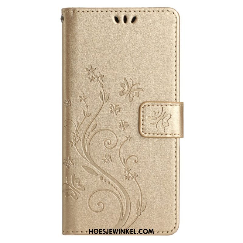 Folio-hoesje voor Samsung Galaxy A14 / A14 5G Met Ketting Bloemen String Kat