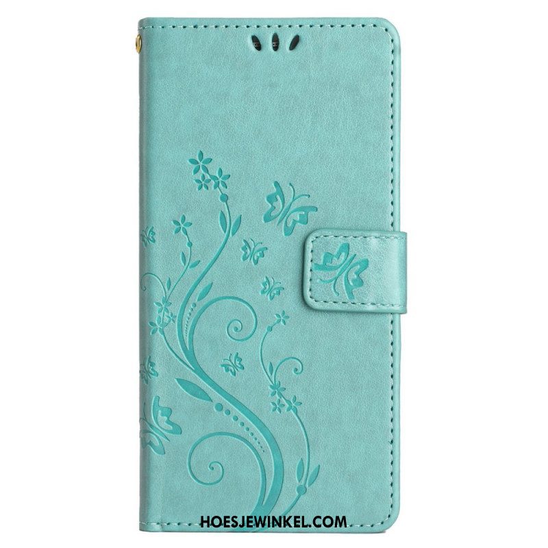 Folio-hoesje voor Samsung Galaxy A14 / A14 5G Met Ketting Bloemen String Kat