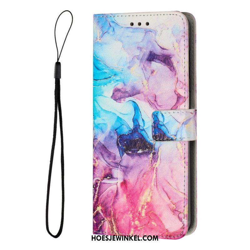 Folio-hoesje voor Samsung Galaxy A14 / A14 5G Met Ketting Marmer Strippen