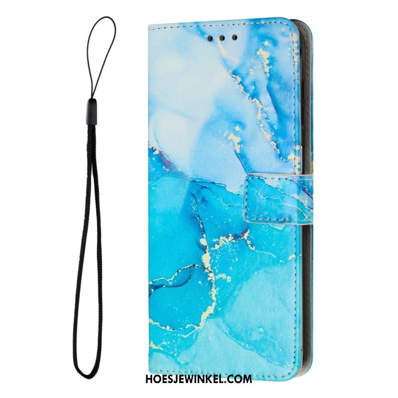 Folio-hoesje voor Samsung Galaxy A14 / A14 5G Met Ketting Marmer Strippen