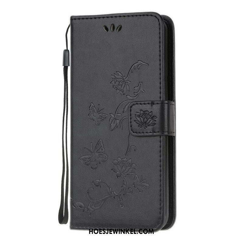 Folio-hoesje voor Samsung Galaxy A52 4G / A52 5G / A52s 5G Met Ketting String Vlinders En Bloemen