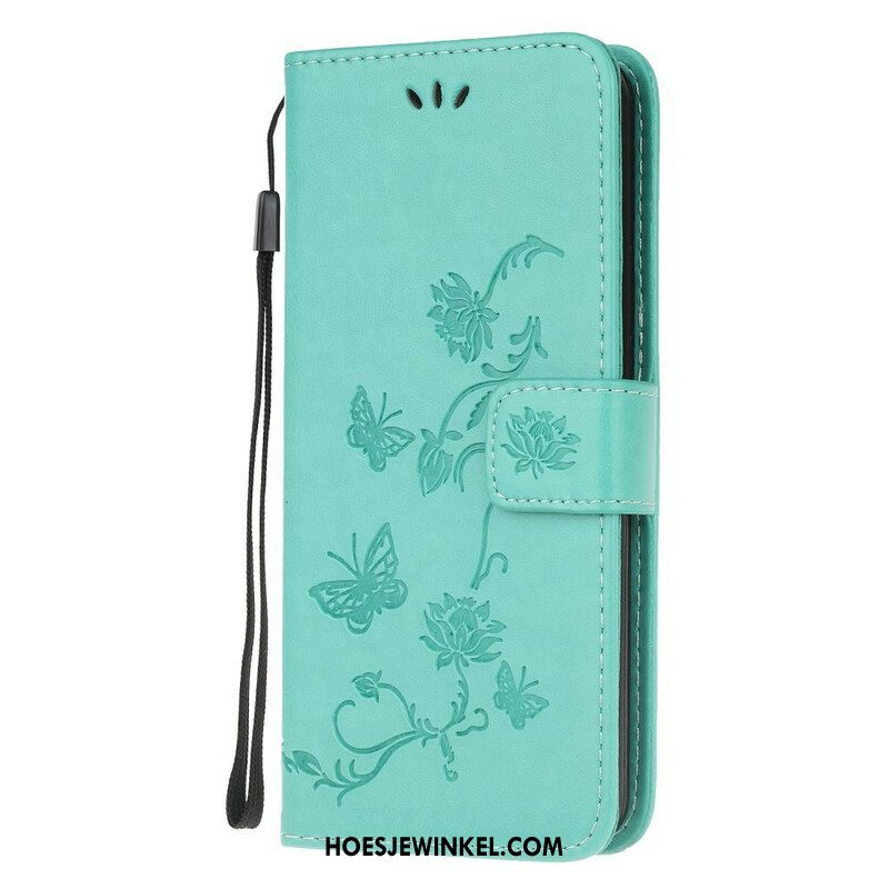 Folio-hoesje voor Samsung Galaxy A52 4G / A52 5G / A52s 5G Met Ketting String Vlinders En Bloemen