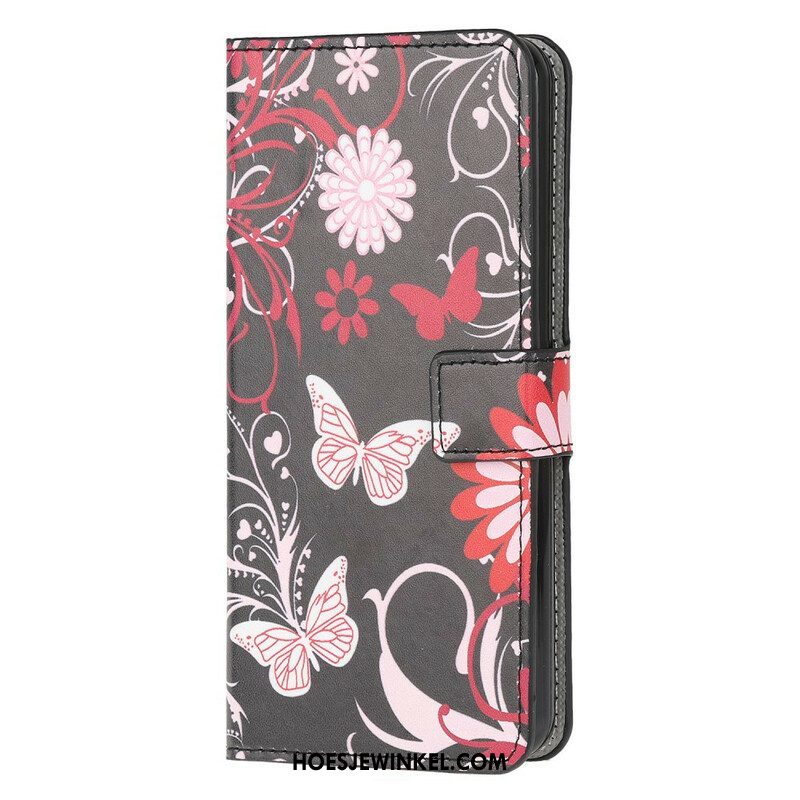 Folio-hoesje voor Samsung Galaxy A52 4G / A52 5G / A52s 5G Vlinders En Bloemen