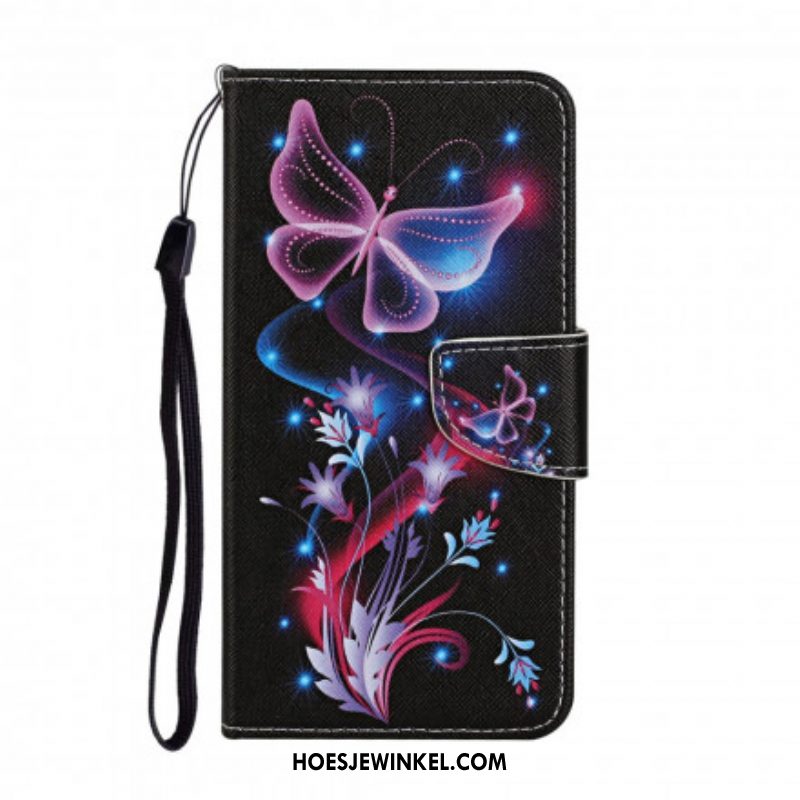 Folio-hoesje voor Samsung Galaxy A52 4G / A52 5G / A52s 5G Vlinders En Lanyard