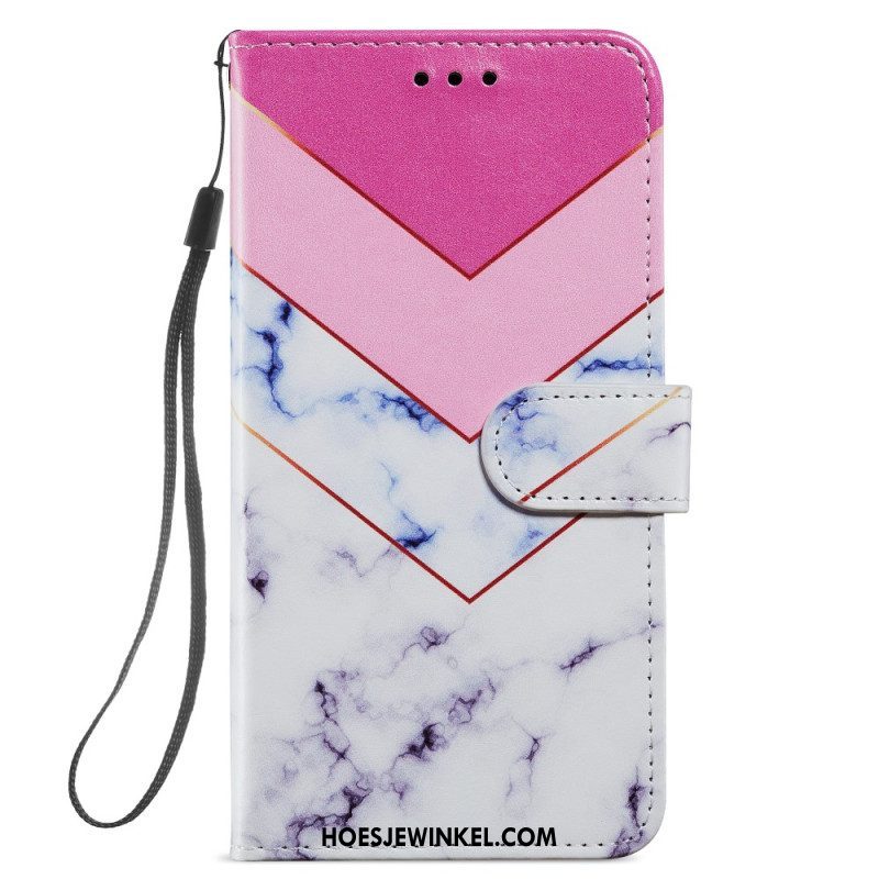 Folio-hoesje voor Samsung Galaxy A54 5G Met Ketting Marmer In Strappy-stijl