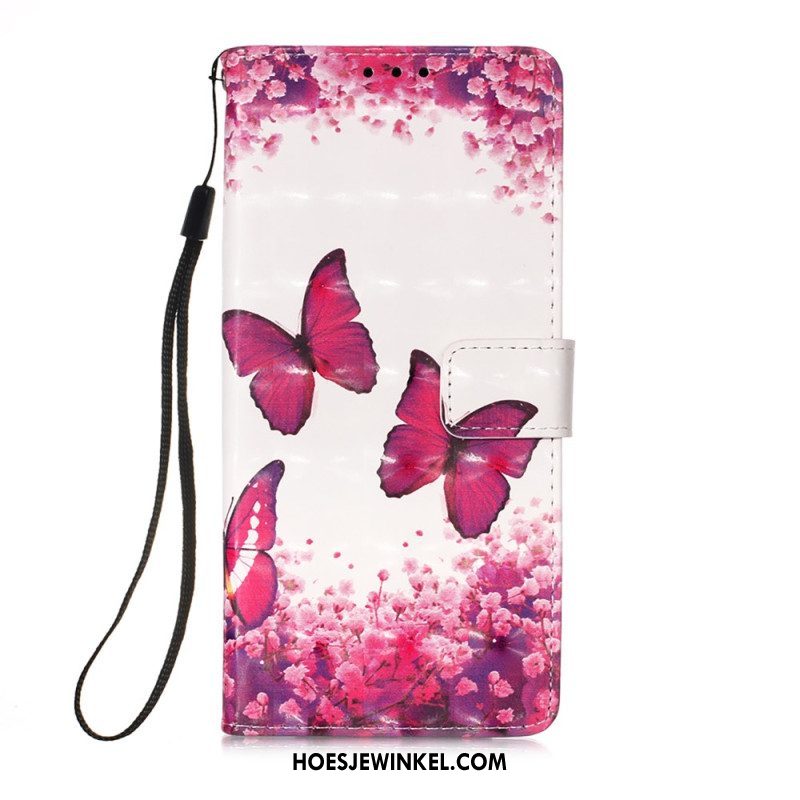 Folio-hoesje voor Samsung Galaxy A54 5G Met Ketting Vlucht Van Vlinders In Lanyard