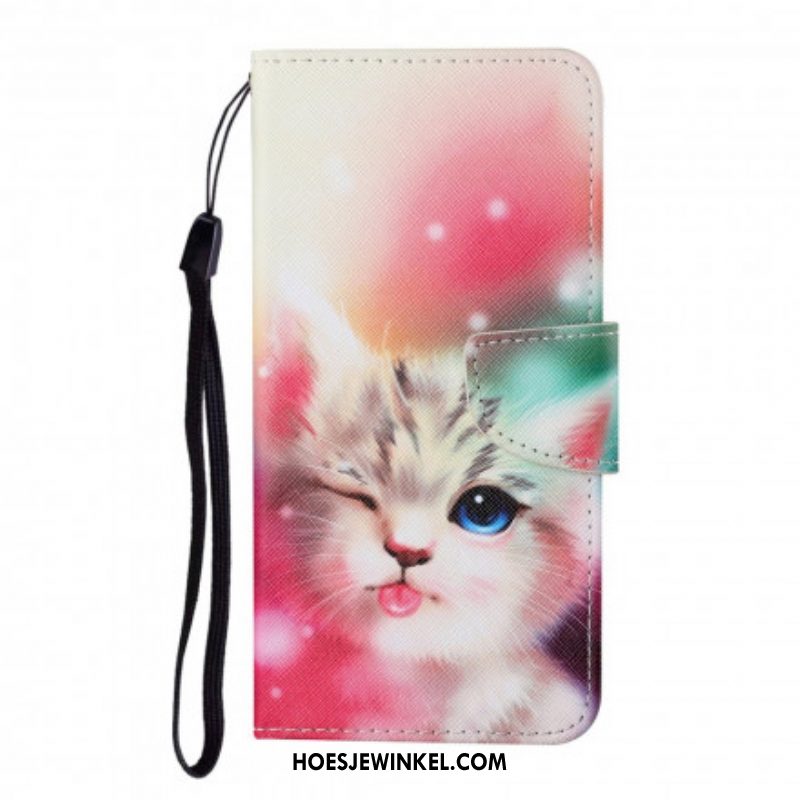 Folio-hoesje voor Samsung Galaxy M12 / A12 Kattenverhalen Met Lanyard