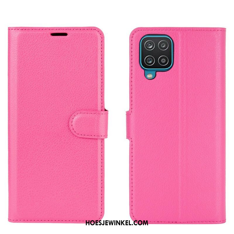 Folio-hoesje voor Samsung Galaxy M12 / A12 Klassiek Lychee Kunstleer