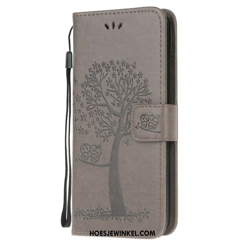 Folio-hoesje voor Samsung Galaxy M12 / A12 Met Ketting String Boom En Uilen