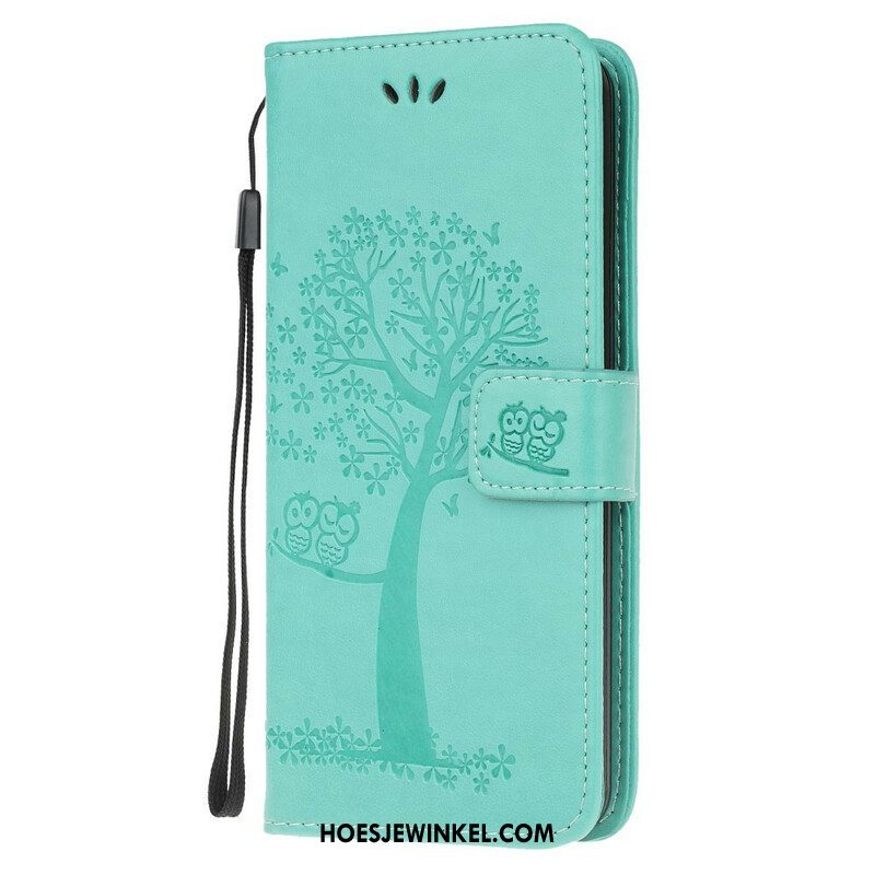 Folio-hoesje voor Samsung Galaxy M12 / A12 Met Ketting String Boom En Uilen