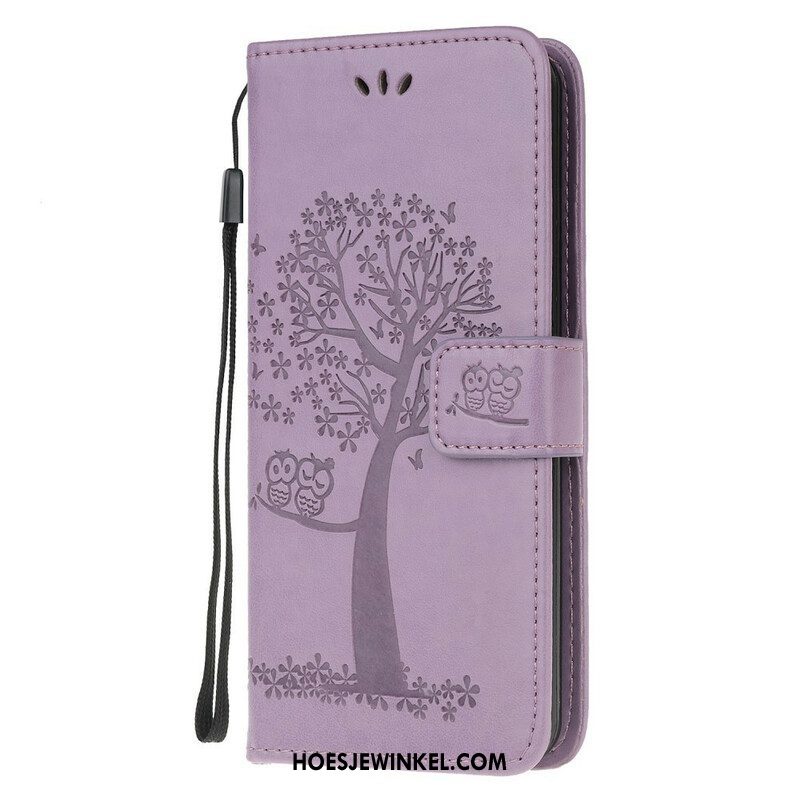 Folio-hoesje voor Samsung Galaxy M12 / A12 Met Ketting String Boom En Uilen